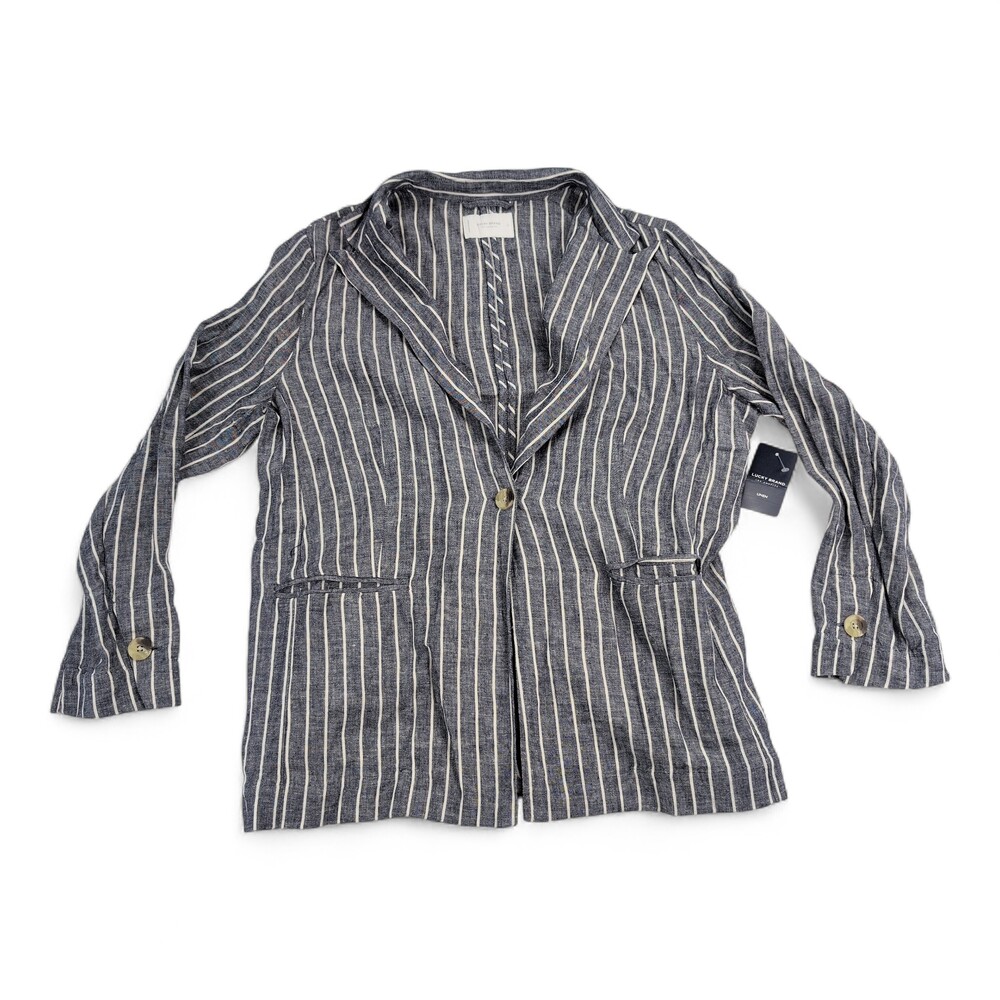 Lucky Brand Linen-Blend Striped Single-Button Blazer L